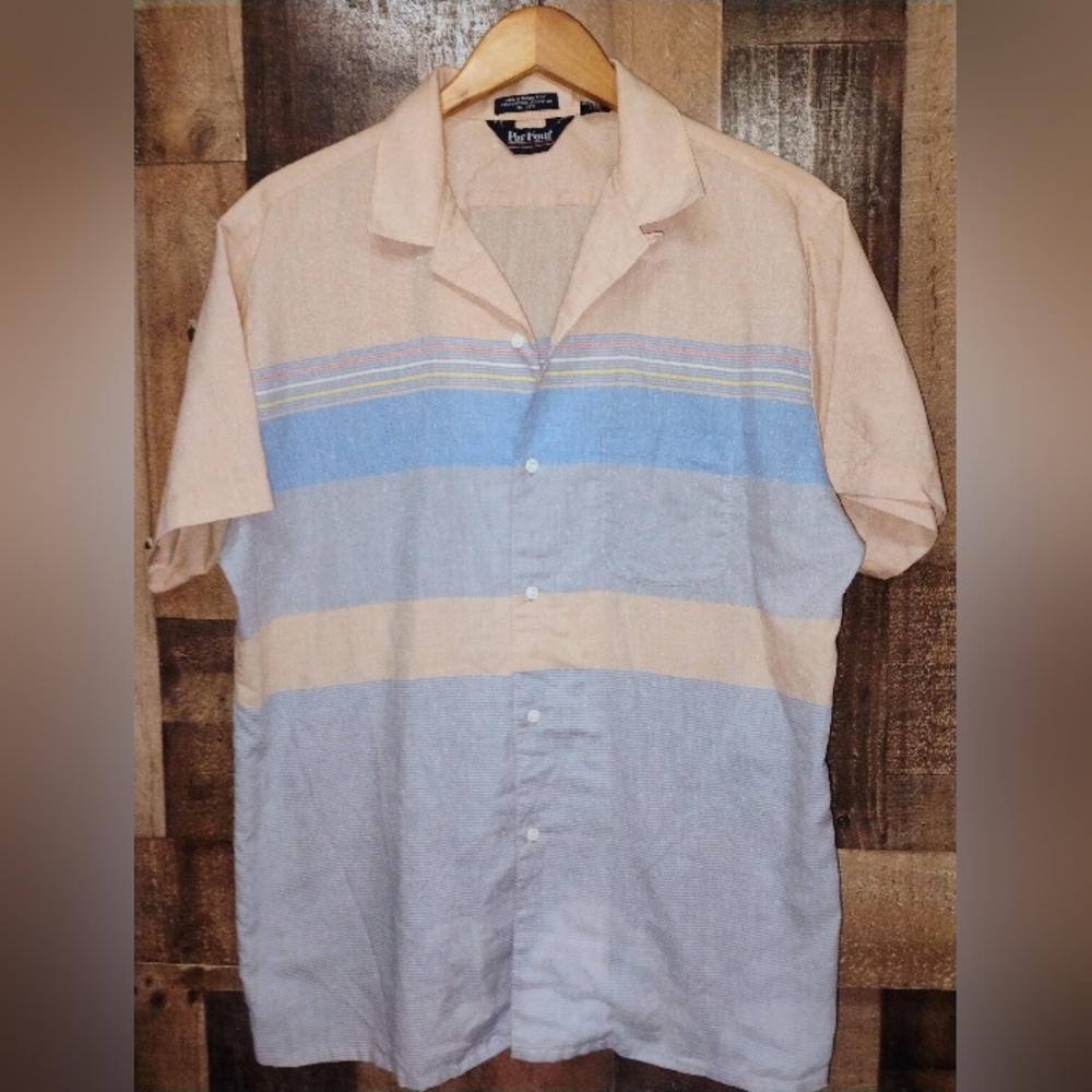 Vintage Par Four Sportswear Men's Button Up Shirt Short Sleeve Golf Stripe Large